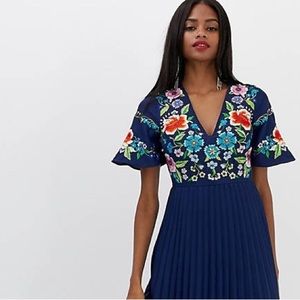 ASOS embroidered mini pleated petite dress